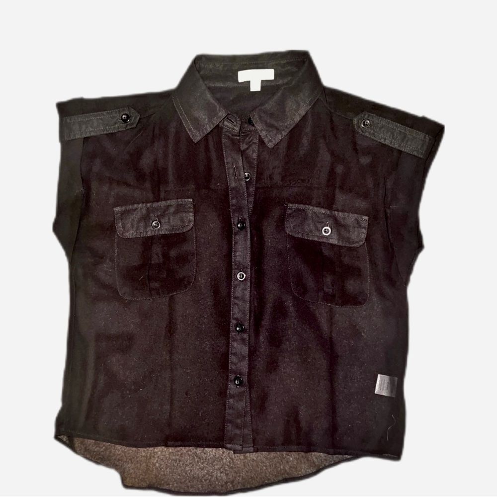 Small Black Sheer See Thru Button Down Collared Shirt Chocolate USA Brand